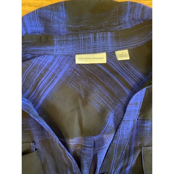 New York & Company womens Blue Plaid Sheer Button-Up collared Blouse size Medium - Picture 4 of 8